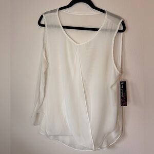 Peck & Peck Sheer White V-Neck Blouse